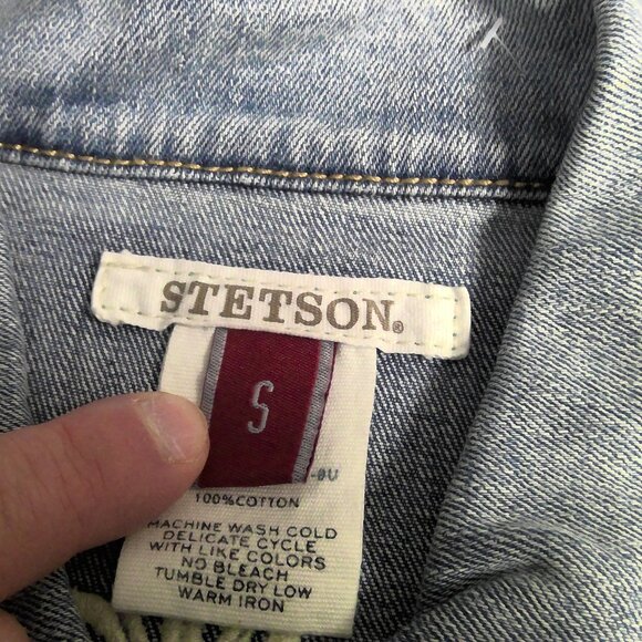 NEW Stetson Denim Jean Trucker Jacket Western Embroidered Back Women's Small - Picture 5 of 9